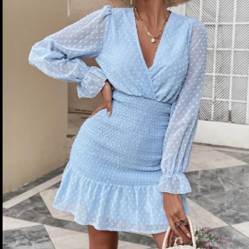 Elegant Blue Polka Dot Dress